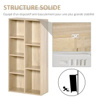 HOMCOM Meuble de rangement Bibliothèque étagère 7 cubes pour intérieur, salon, chambre - 50l x 24P x 106H cm, bois naturel(m-5)