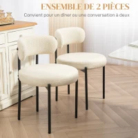 HOMCOM Lot de 2 chaises de salle à manger avec dossier en tissu pieds en acier 51 x 51 x 76 cm beige noir(m-4)