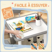 AIYAPLAY Ensemble 1 table et 4 chaises pour enfants à hauteur réglable, set de 5 pièces, gris(m-6)
