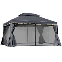 Outsunny Tonnelle de jardin extérieur 4 x 3 m barnum double toit tente de réception avec parois et moustiquaires noir(m-8)