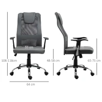 Vinsetto Office Chair, Computer Desk Chair, Mesh and PU Leather Swivel Chair with Adjustable Height and Rolling Wheels for Home Office Work Study, Grey(m-3)