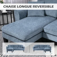 HOMCOM Sofá Rinconera Chaise Lounge Reversible en Forma de L con 2 Cojines Carga 200 kg 230x138x87 cm Azul Oscuro(m-6)