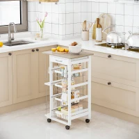HOMCOM Rolling Kitchen Cart, Utility Storage Cart with 4 Basket Drawers & Side Racks, Wheels for Dining Room, Natural and White(m-10)