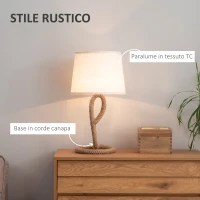 HOMCOM Lampada da Tavolo Stile Marinaro in Corda e Tessuto, Attacco E27, Ф30x56cm - Bianco(m-4)