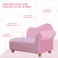 HOMCOM Toddler Chair Kids Sofa Velvet Children Chaise Lounge  Seater Day Bed Couch Seat Pink(m-7)