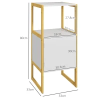 HOMCOM Mobile Bagno con Ripiano Aperto e Anta con Apertura a Pressione in Bambù e MDF, 33x33x80cm, Bianco(m-3)