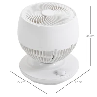 HOMCOM Ventilatore da Tavolo 3 Velocità, Oscillazione 70° e Inclinazione 90°, 27x27x34cm, Bianco e Nero(m-3)