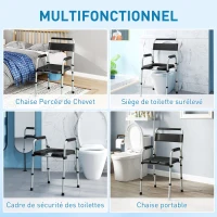 HOMCOM Chaise percée toilette pliable antidérapante hauteur réglable, siège et accoudoirs rembourrés, charge 150 kg, noir(m-4)