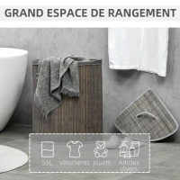 HOMCOM Panier à linge en bambou d'angle 55L avec couvercle et sac amovible 38 x 38 x 57 cm naturel(m-4)