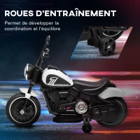 HOMCOM Moto électrique pour enfants 3 km/h 6V avec phare LED 2 roues d'entraînement de 18 à 36 mois avec moteur puissant blanc(m-5)
