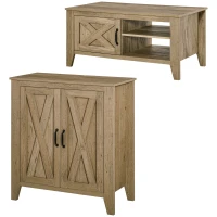 HOMCOM Ensemble de table basse et buffet de cuisine style rural chic multi-rangement - en Bois Aspect chêne(m-6)