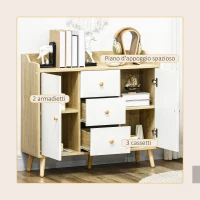 HOMCOM Credenza Moderna in Truciolato e Legno di Pino con 3 Cassetti e 2 Armadietti a 2 Livelli, 90x32x80A cm(m-4)