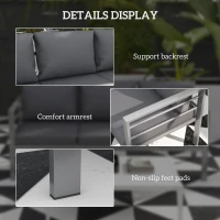 Outsunny Aluminium Three-Seater Garden Bench, with Cushions - Grey(m-6)