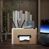 HOMCOM Organiseur de bureau rangement bureau multifonction avec 2 compartiments boîte à mouchoirs en bois naturel(m-6)