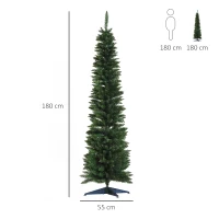 HOMCOM Albero di Natale Slim Artificiale 180 cm con Rami Realistici, Albero di Natale Alto e Stretto con Base Pieghevole, Verde(m-3)