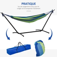 Outsunny Hamac de Jardin avec Support en métal époxy hamac sur Pied 1 Place Charge Max. 120 Kg Sac Transport Bleu Vert(m-6)