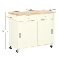 HOMCOM Isola per Cucina per Utensili e Accessori con Cassetti, Armadietto e Portasciugamani, 110x49.5x89.5 cm, Bianco(m-3)