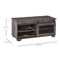 HOMCOM Tavolino da Salotto Caffè e Mobile TV Stile Industriale Rustico con Anta Scorrevole e Mensole Regolabili, Marrone Scuro, 100x45x45cm(m-3)