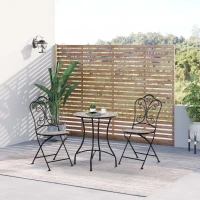 Outsunny Set Mobili da Giardino 3 Pezzi con 2 Sedie Pieghevoli e Tavolo da Caffè in Ceramica e Metallo, Nero(m-2)