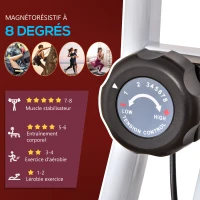 HOMCOM Vélo d'appartement pliable vélo de fitness vélo d'intérieur 8 niveaux de résistance magnétique avec dossier selle réglable écran LCD multifonction capteur fréquence cardiaque rouge(m-5)