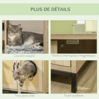PawHut Meuble maison de toilette pour chat 2 en 1 niche cabane pour chat meuble cache litière chat avec double porte châssis Acier Panneaux Particules Aspect Bois Clair(m-7)