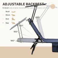 Outsunny Set of Two Folding Sun Loungers, with Adjustable Backs and Sun Canopies - Dark Blue(m-4)