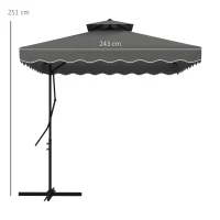 Outsunny 2.5m Square Double Top Garden Parasol Cantilever Umbrella with Ruffles, Dark Grey(m-3)
