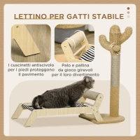 PawHut Amaca per Gatti con Tiragraffi per Gatti a forma di Cactus Design 2 in 1 per Interni, 88.5x31.5x76.5 cm(m-5)