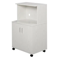 HOMCOM Aparador Auxiliar para Microondas Armario Bajo de Cocina con Armario de 2 Puertas y Estante Ajustable con Ruedas Carga 70 kg 60,4x40,3x97 cm Blanco(m-11)