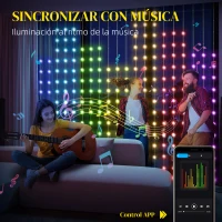 HOMCOM Cortina de Luces LED 3x3m Inteligente con Sincronización Musical Control Remoto y App Efectos y Colores Personalizables(m-6)