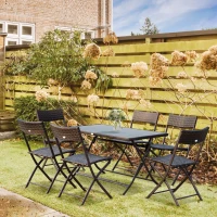 Outsunny Ensemble salon de jardin 6 personnes grande table rectangulaire pliable + 6 chaises pliantes métal résine tressée PS chocolat(m-7)