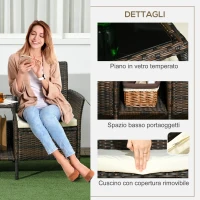 Outsunny Set da Giardino in Rattan con 2 Sedie Moderne e Tavolino da Caffè, 138x60x87 cm, Marrone(m-4)