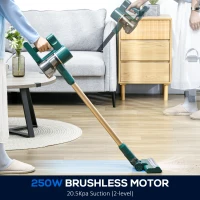 HOMCOM Cordless Rechargeable Stick 2500rpm Vacuum, with Accessories - Green(m-4)