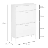 HOMCOM Mobile Scarpiera Moderno per 12 Paia di Scarpe con 2 Ante a Ribalta e Cassetto, 76x26x110 cm, Bianco(m-3)