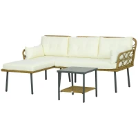 Outsunny Salotto da Giardino in Rattan PE con Chaise Longue, Divano 2 Posti e Tavolino, Crema(m-10)