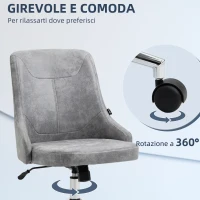 Vinsetto Sedia da Ufficio Regolabile in Altezza con Funzione Girevole e Inclinabile a 360°, 56x63x85-95 cm, Grigio(m-6)