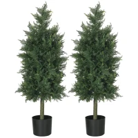HOMCOM Lot de 2 plantes artificielles Cèdre avec pot, hauteur 90 cm, Conifère, 38L x 12,5l x 90H cm(m-1)