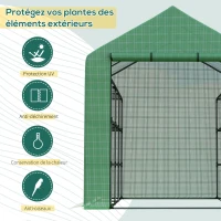 Outsunny Serre de jardin serre d'hivernage avec étagères 3 niveaux porte enroulable tube en acier 244 x 180 x 210 cm vert(m-4)
