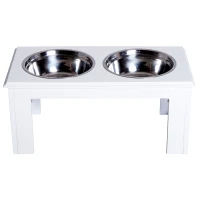 PawHut Raised Dog Feeding Bowls with Stand, Stainless Steel for Medium Dog, 58L x 31W x 25H cm - White(m-8)