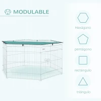 PawHut Parque de Juegos para Perros 6 Paneles 59x60 cm Plegables Empalme libre Valla Metálica para Mascotas con Puerta con Pestillo y Toldo Superior para Jardín Patio Exterior Plata(m-4)