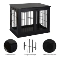 PawHut Cage pour chien animaux meuble cage chien intérieur en bois MDF classe E1 3 portes verrouillables max. 30 Kg dim. 81L x 58l x 66H cm noir(m-7)