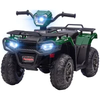 HOMCOM 12V Kids Quad Bike with Forward, Reverse Functions, Ride-On ATV w/ Music, LED, Headlights, for Ages 3-5 Years - Green(m-11)