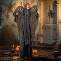 HOMCOM 6.3" Grim Reaper Halloween Animatronic, with Glowing Eyes(m-2)
