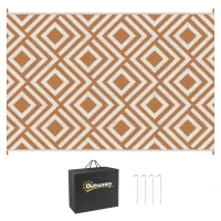 Outsunny Reversible Outdoor Rug, Plastic Straw Mat w/ Carry Bag Ground Stakes for Garden RV Picnic Beach Camping 182x274cm Brown(m-1)