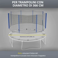 SPORTNOW Rete di Protezione per Trampolini a 8 Pali con Ingresso con Cerniera, in PE, Ø366x180 cm, Nero e Blu(m-4)