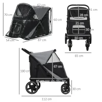PawHut 4 Wheel Pet Stroller with Rain Cover for Medium and Large Dogs - Black(m-3)