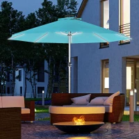 Outsunny 3m Parasol, with Solar-Powered LED Lights - Blue(m-2)