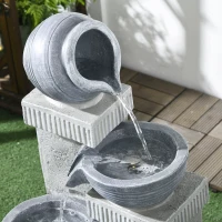 Fontaine de jardin Outsunny à énergie solaire fontaine à cascade en résine à 4 niveaux avec lumières LED et pompe gris(m-9)