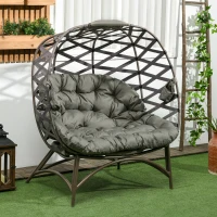 Outsunny 2 Seater Egg Chair Outdoor, Folding Weave Garden Furniture Chair with Cushion, Cup Pockets - Sand Brown(m-2)