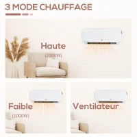 HOMCOM Radiateur mural soufflant 2000 W - chauffage céramique PTC - 3 niveaux de puissance - télécommande incluse blanc noir(m-8)